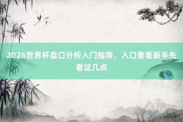 2026世界杯盘口分析入门指南，入口查看新手先看这几点